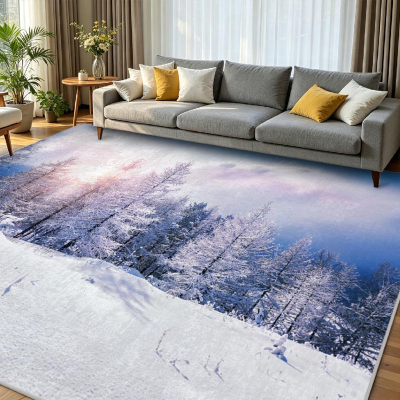 Clear Snow Trees Mountains Sunset Beautiful Winter Landscape Forest Creative Machine Washable Indoor Area Rug