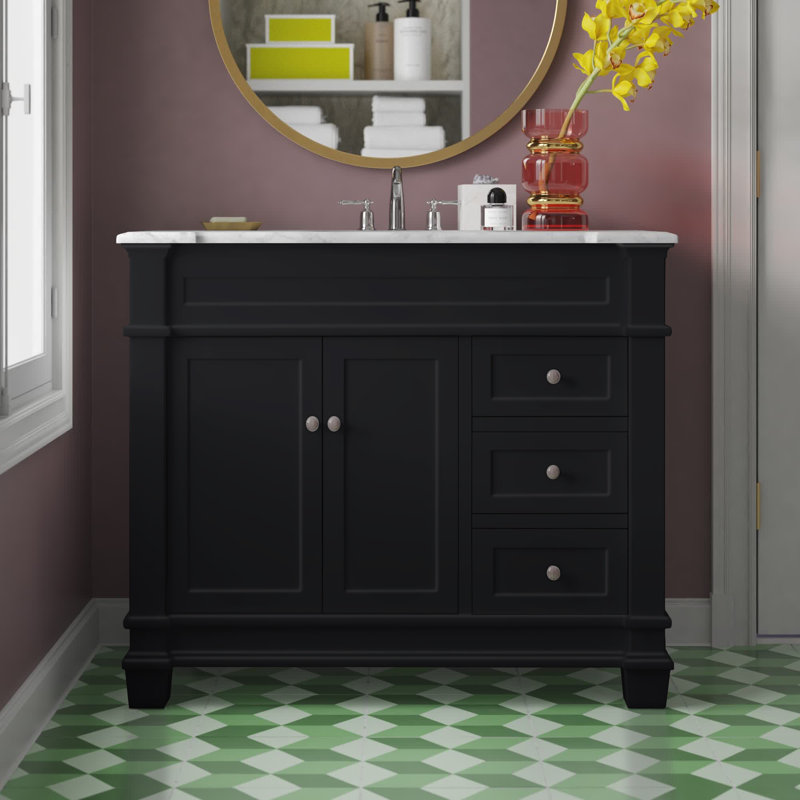 Lydie 42'' Single Bathroom Vanity with Marble Top, Black