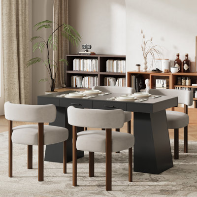 4-Person Solid Wood Dining Set with 55" Rectangular Table and 4 Upholstered Chairs