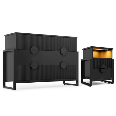 Wrought Studio™ 2-piece Bedroom Set - 6-drawer Fluted Dresser And 2-drawer Fluted Nightstands by Wrought Studio
