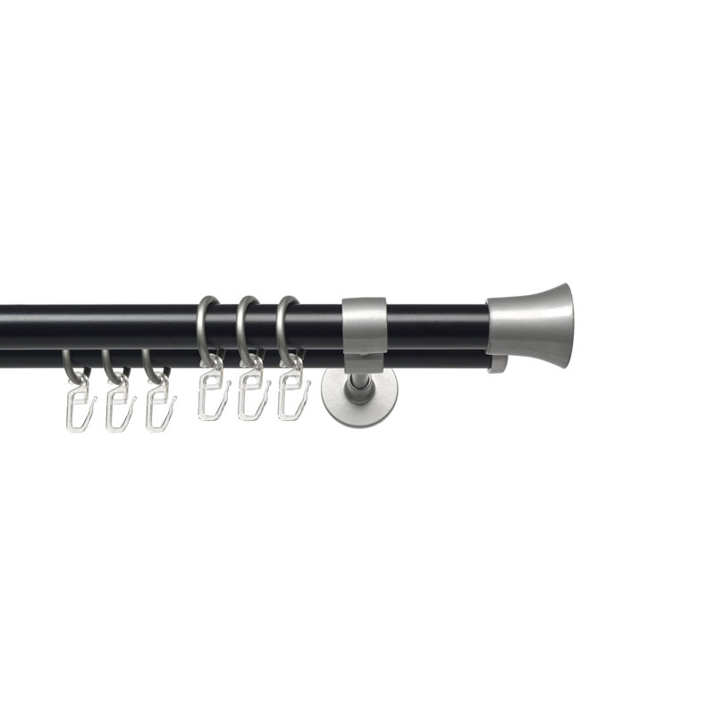 Arnab Single Curtain Pole, 3cm H x 130cm W x 20cm D, Black/Silver