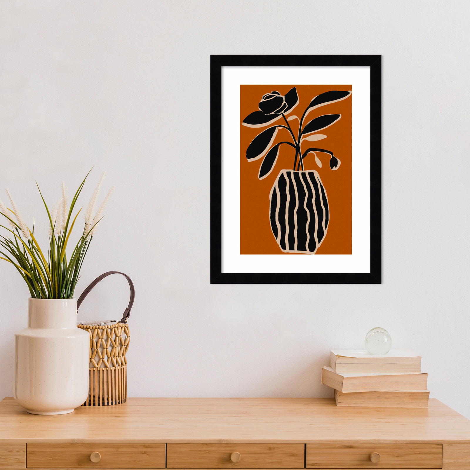Ochre Still Life No 5 by Treechild, Black Framed, 17" H x 13" W x 1" D