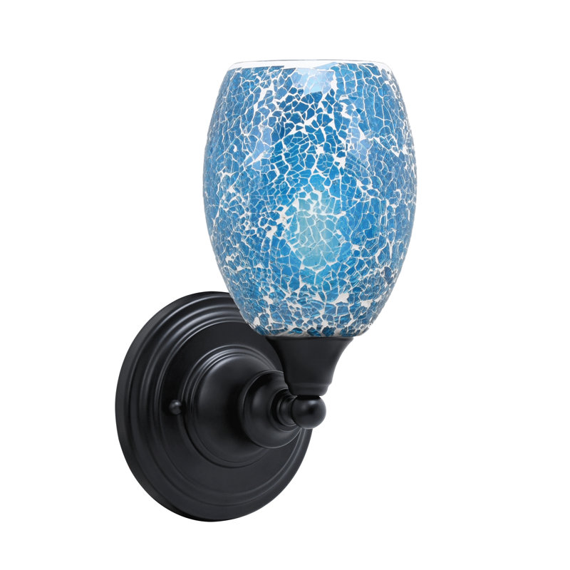 Wall Sconce With 5" Fusion Glass, Turquoise, Matte Black