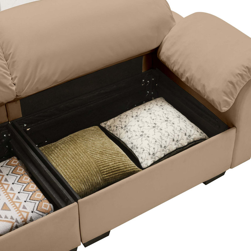 Fauteuil de rangement moderne en velours avec coussins et dossier moelleux, Tanné