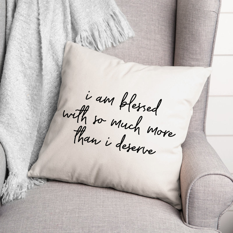 Coussin décoratif noir et blanc I Am Blessed