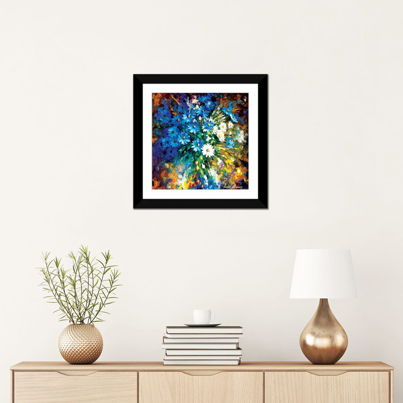 « bouqet of joie », reproduction d’art sur toile tendue, H 16 po x l 16 po x P 1 po, Papier d'art encadré noir, Blanc