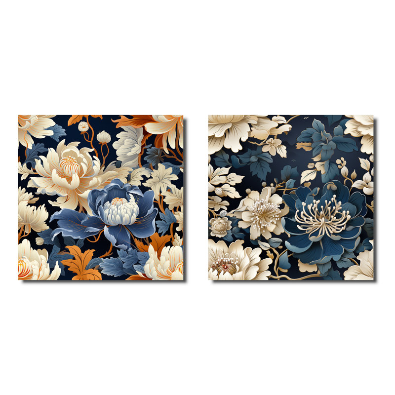 Woburn - Ensemble de 2 collages floraux carrés, H 30 po x l 61 po, Toile tendue