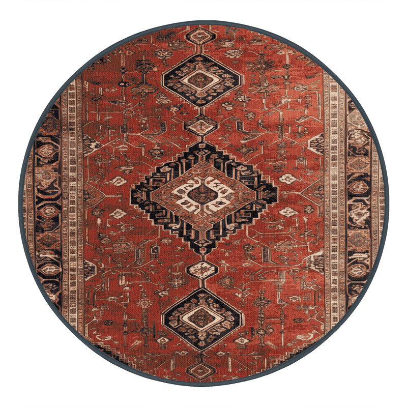 Machine Washable Persian Brown Area Rug, Round 3'