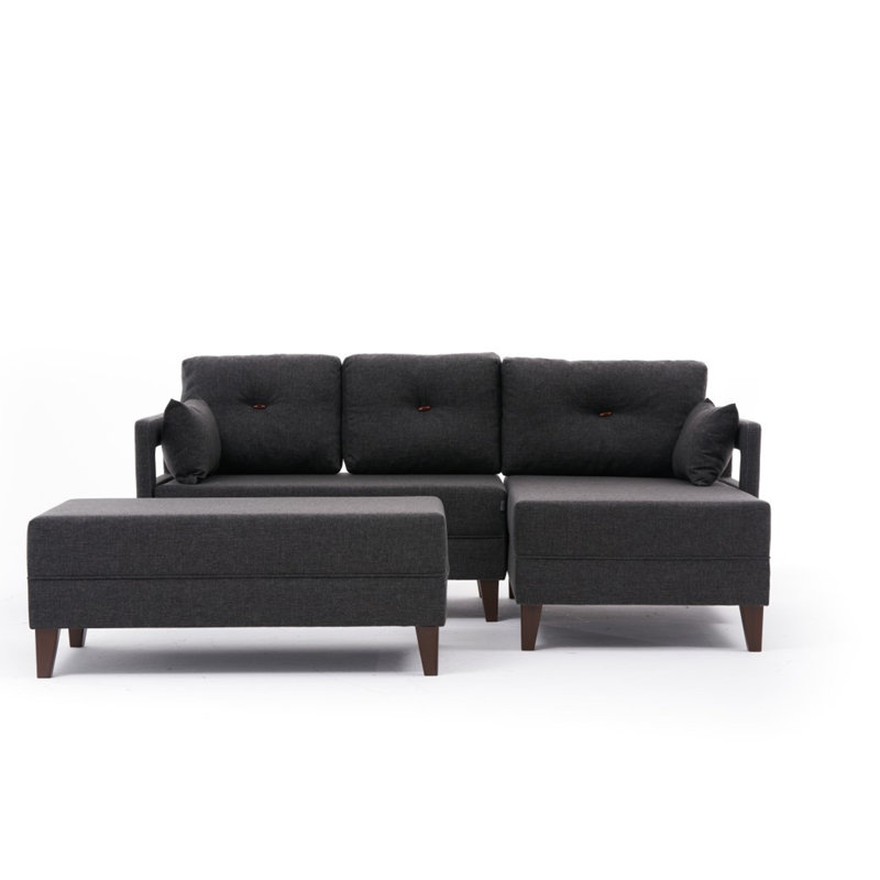 Canapé-lit et chaise longue de 59 po Zeb, 100 % polyester anthracite, Accoudoir à droite (vu de face)