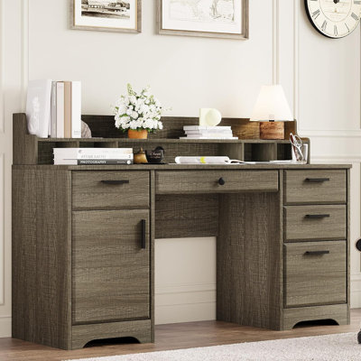 Executive Desk with Hutch, 58 Inch Computer Desk with 5 Drawers