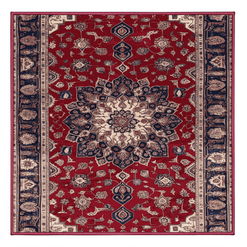 Machine Washable Persian Red Area Rug, Square 5'