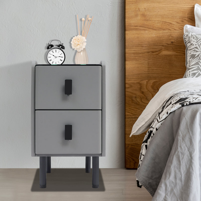 LED Smart Bedside Table Wireless Charging 2 Drawers