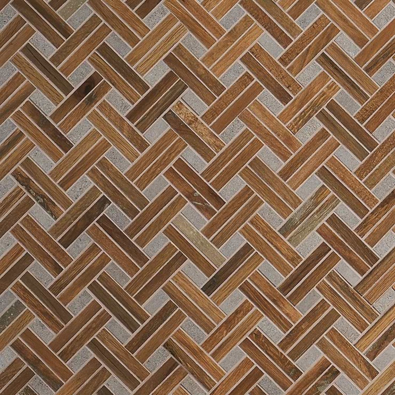 Eternal 10x13 Basketweave Herringbone Matte Wood Look Porcelain Mosaic Tile