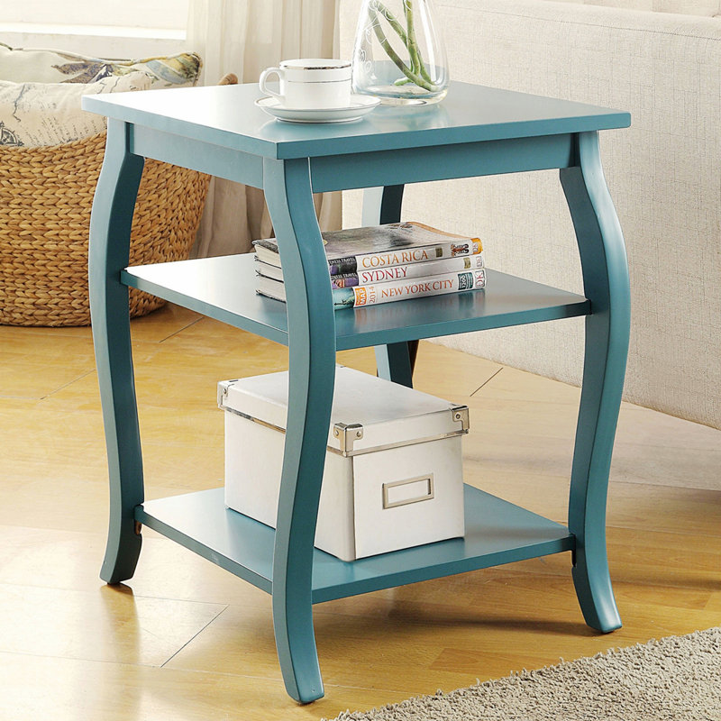 Table de bout avec plateau carré et 2 tablettes, Sarcelle