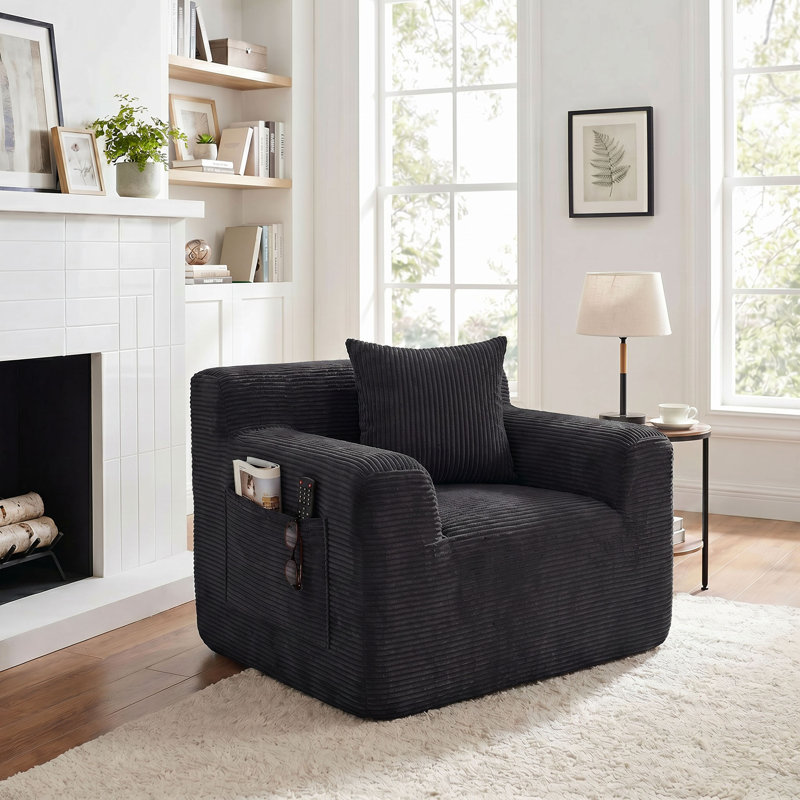 Fauteuil à billes sans cadre en velours côtelé 45,7 po Boneless, fauteuil à compression profonde avec 1 coussin et 2 pochettes de rangement latérales