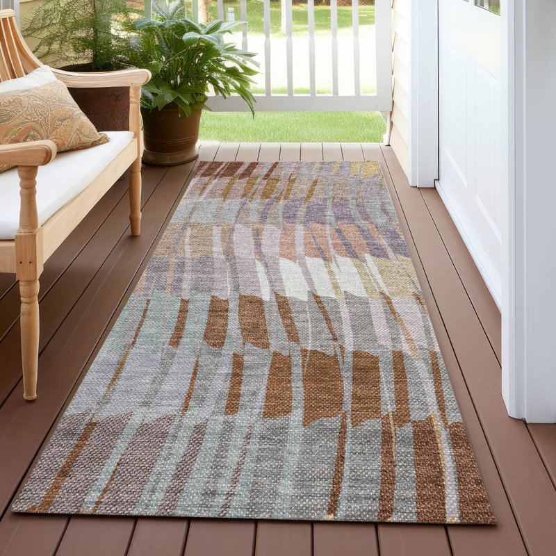 Machine Washable Indoor/Outdoor Huseby ACN2271 Stripes Rug, Runner 2'3" x 7'6"