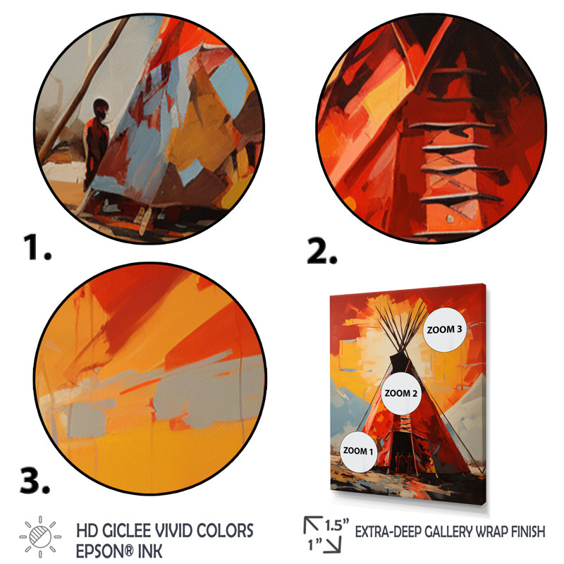 Orangenative Tipi Dancing Shadows - reproduction sur toile, Cadre flottant noir, H 20 po x l 12 po x P 1 po