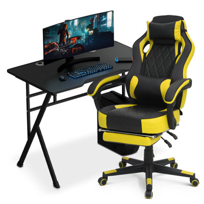 Computer Desk and Rotating Office Chair with Headrest