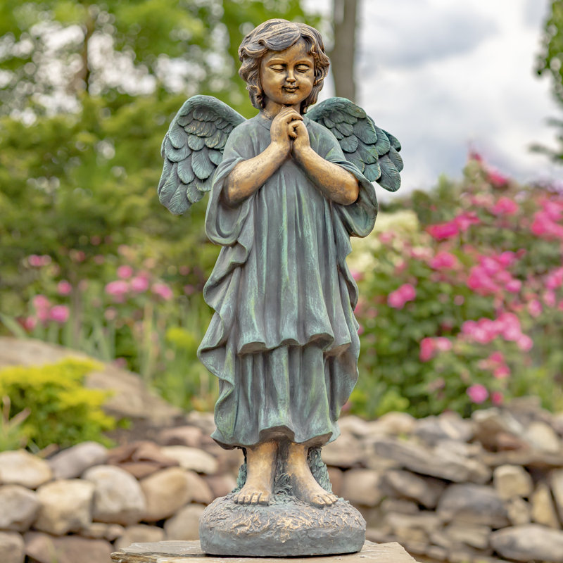 Statue de jardin enfant ange priant Magneisum, Bronze antique