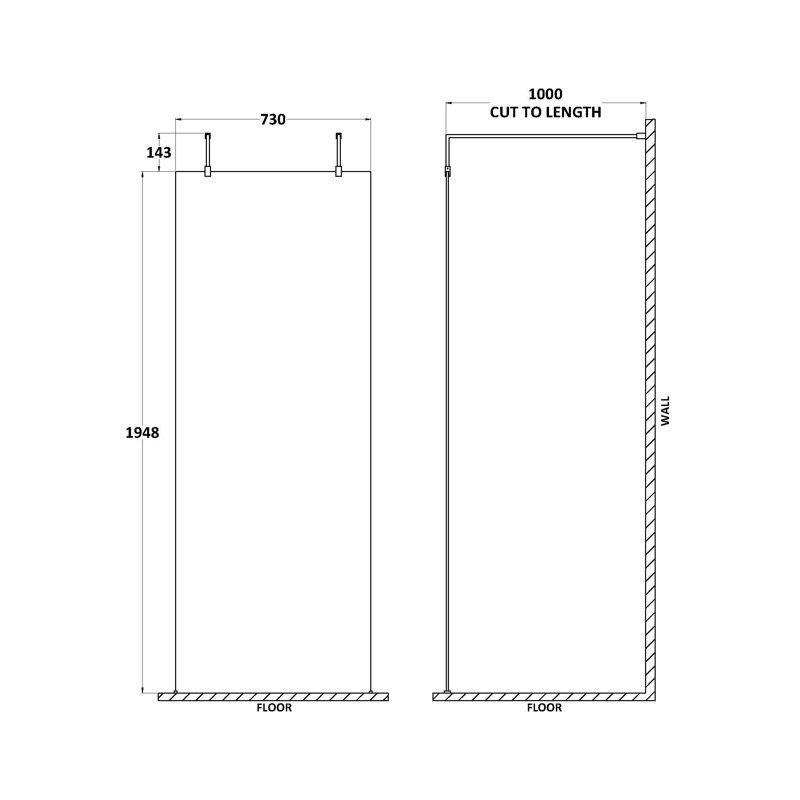 Hudson Reed 760mm brushed brass Wetroom Screen With Arms and Feet
