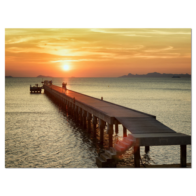 " Boat Pier At Sunset ", 30" H x 40" W x 1.5" D, Wrapped Canvas