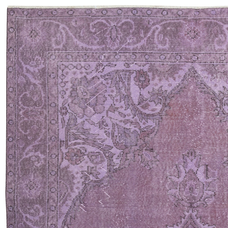 Tapis mauve pour intérieur moderne 6 x 9,8 pi noué à la main en Turquie