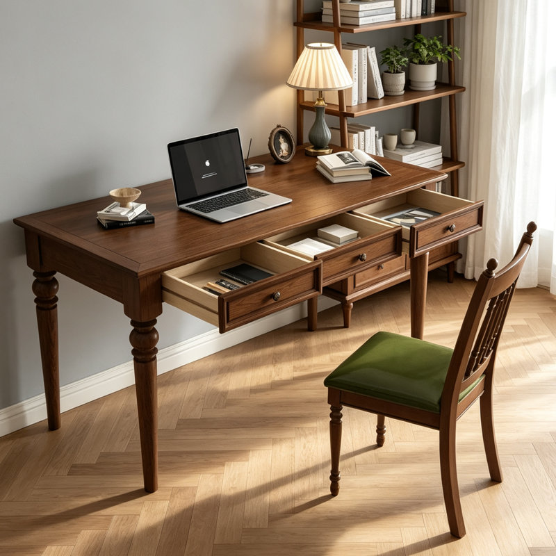 Bureau en chêne rouge massif avec tiroirs de rangement, H 30,3 po x l 63 po x P 27,56 po