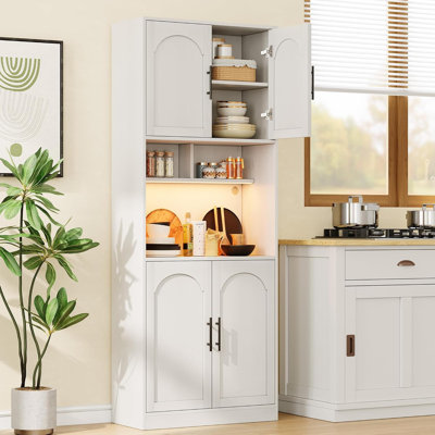 71" Tall Kitchen Storage Cabinets, Pantry Cabinet with Microwave Shelf, Freestanding Kitchen Hutch with Led Lights, for Dining Room, Bathroom, Living