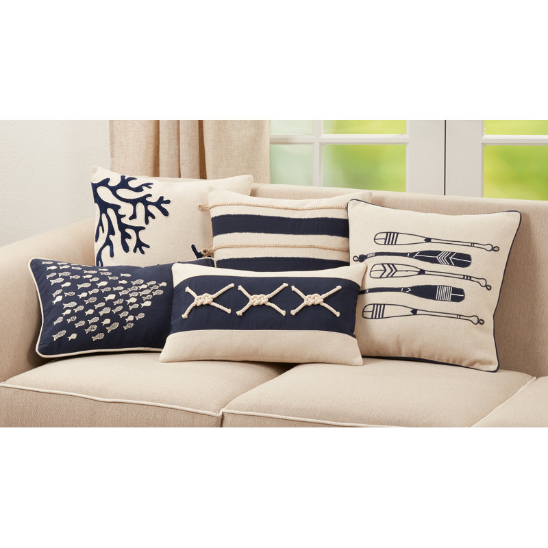 Naviguer Collection Embroidered Cotton Throw Pillow, Polyester/Polyfill