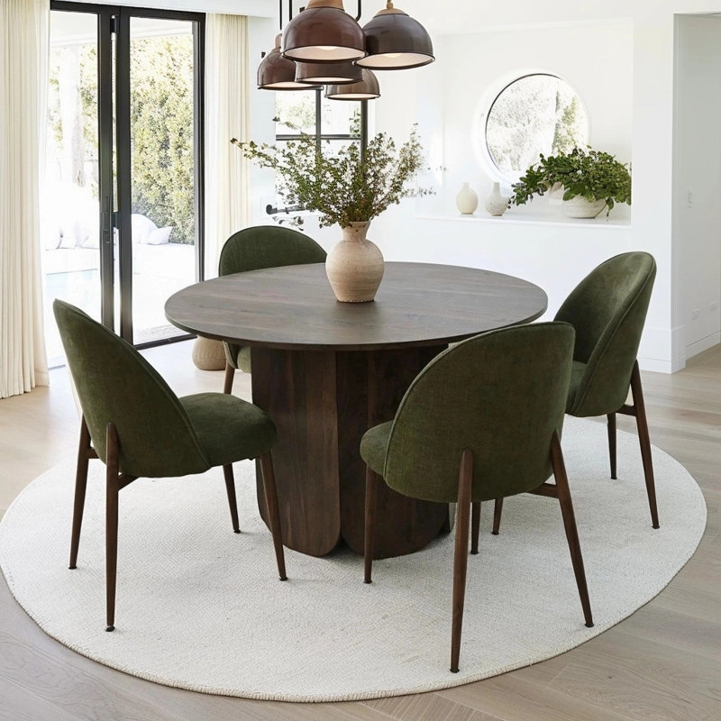  Chaise de salle à manger rembourrée avec pieds en métal (ensemble de 4) , Vert, Noyer