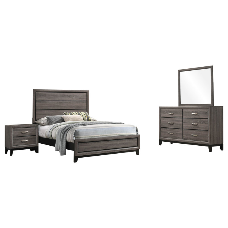 Ensemble de chambre à coucher double 4 pièces Sayim Chêne gris, Full