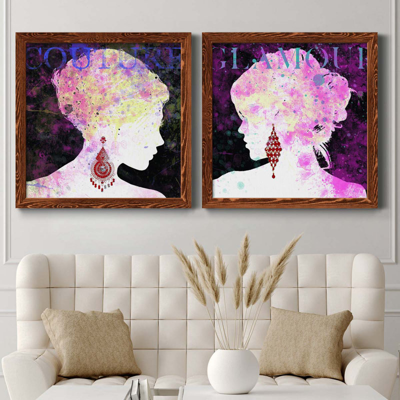 Couture - Ensemble de 2 peintures sur toile encadrées, Cadre en érable, H 31,5 po x l 63 po x P 1,5 po
