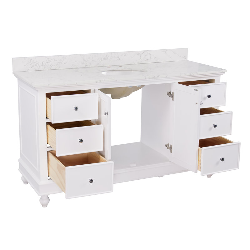 Ensemble de meuble-lavabo simple 60 po Ferdinand, Blanc, Marbre d'ingénierie