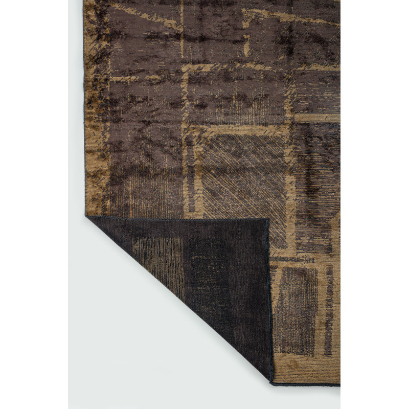 Brown Abstract Luxury Area Rug, Rectangle 7'10" x 9'10"