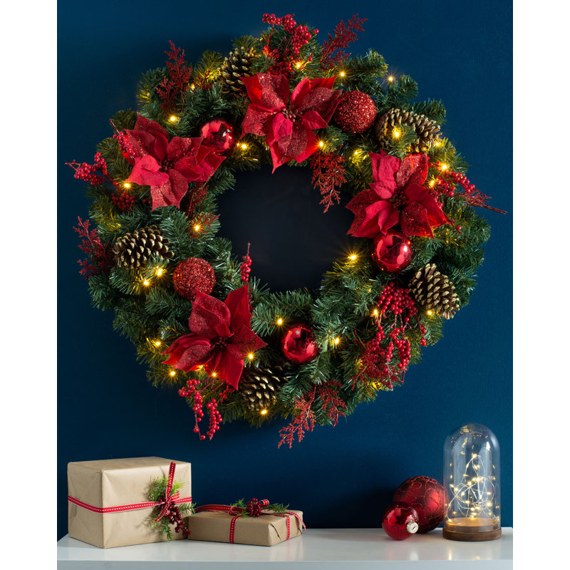 Faux Lighted 76cm Wreath
