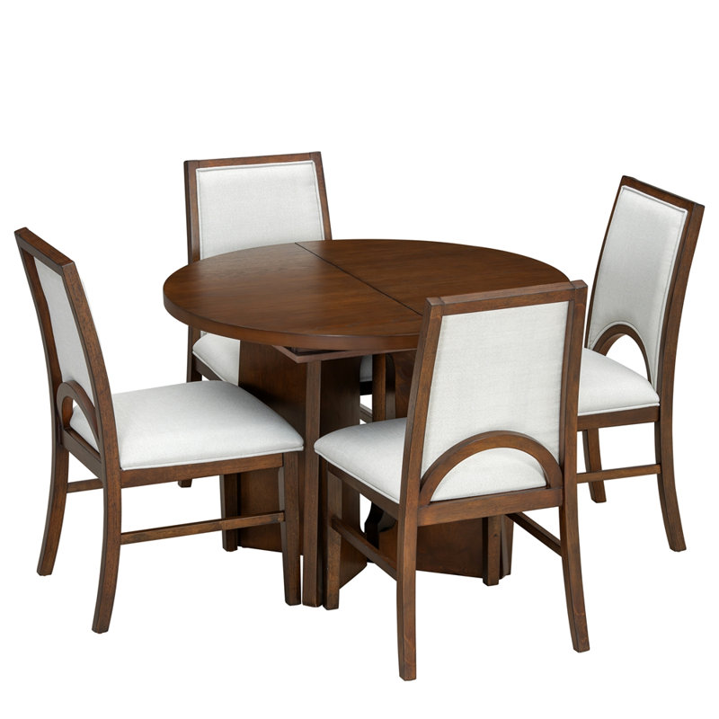 Solid Wood Round Dining Table Set for 4, Brown