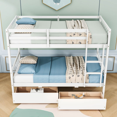 Rubber Wood Bunk Bed With Two Drawers