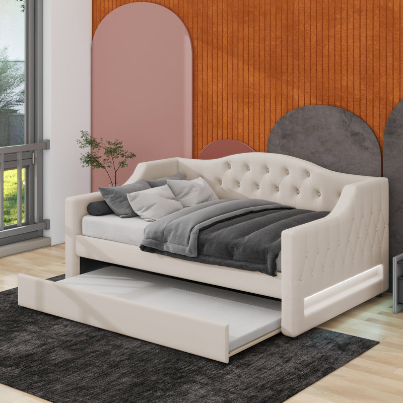 Lit de jour double TG avec ceinture et lit gigogne, Beige
