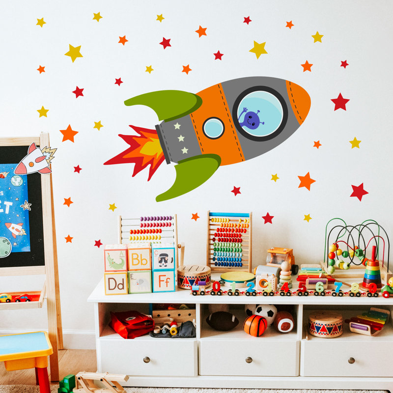 Flying Rocket Wall Stickers, Orange, 37cm H x 57cm W