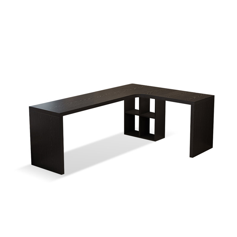 Black Rectangular Solid Wood desk, 29.53" H x 62.99" W x 47.24" D, Right Hand Return
