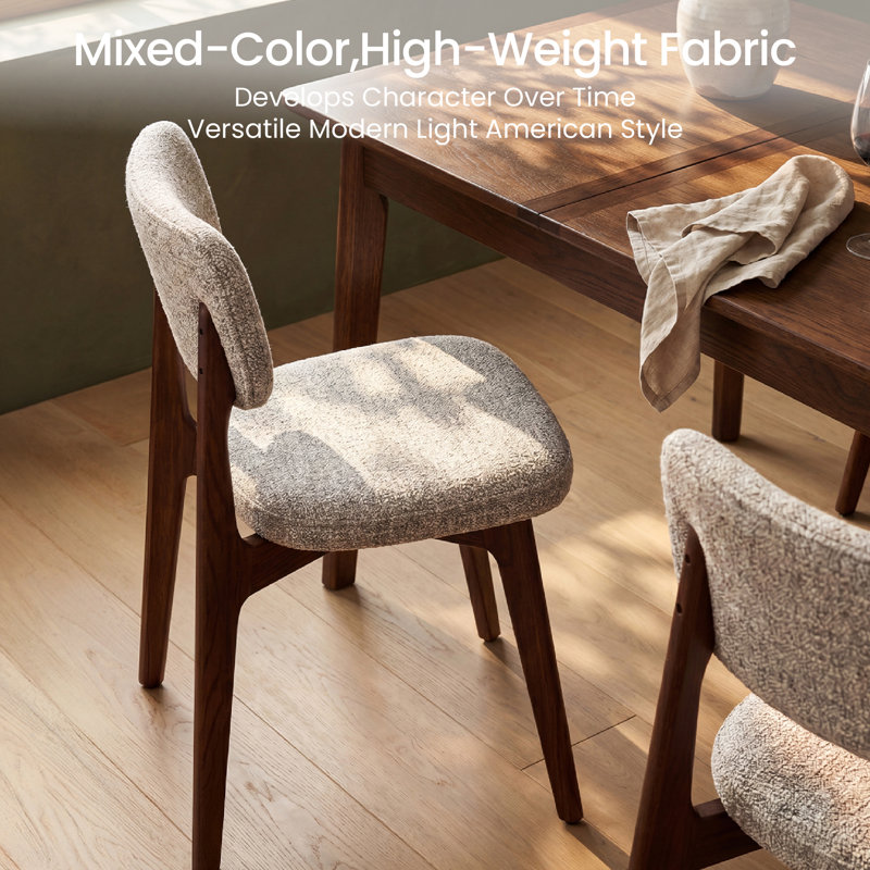 Upholstered Solid Wood Dining Chair Side Chair, Ivory, Dark Brown Wood