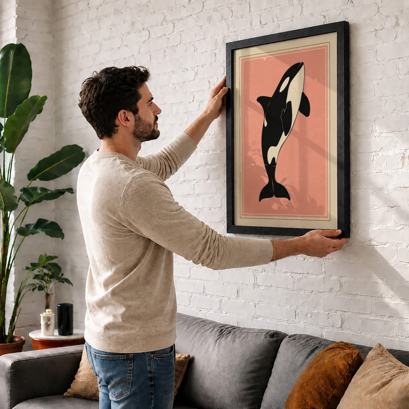 Leaping Orca Mid-Century - Framed Print, Black, A4 - 29.7 x 21.0 cm