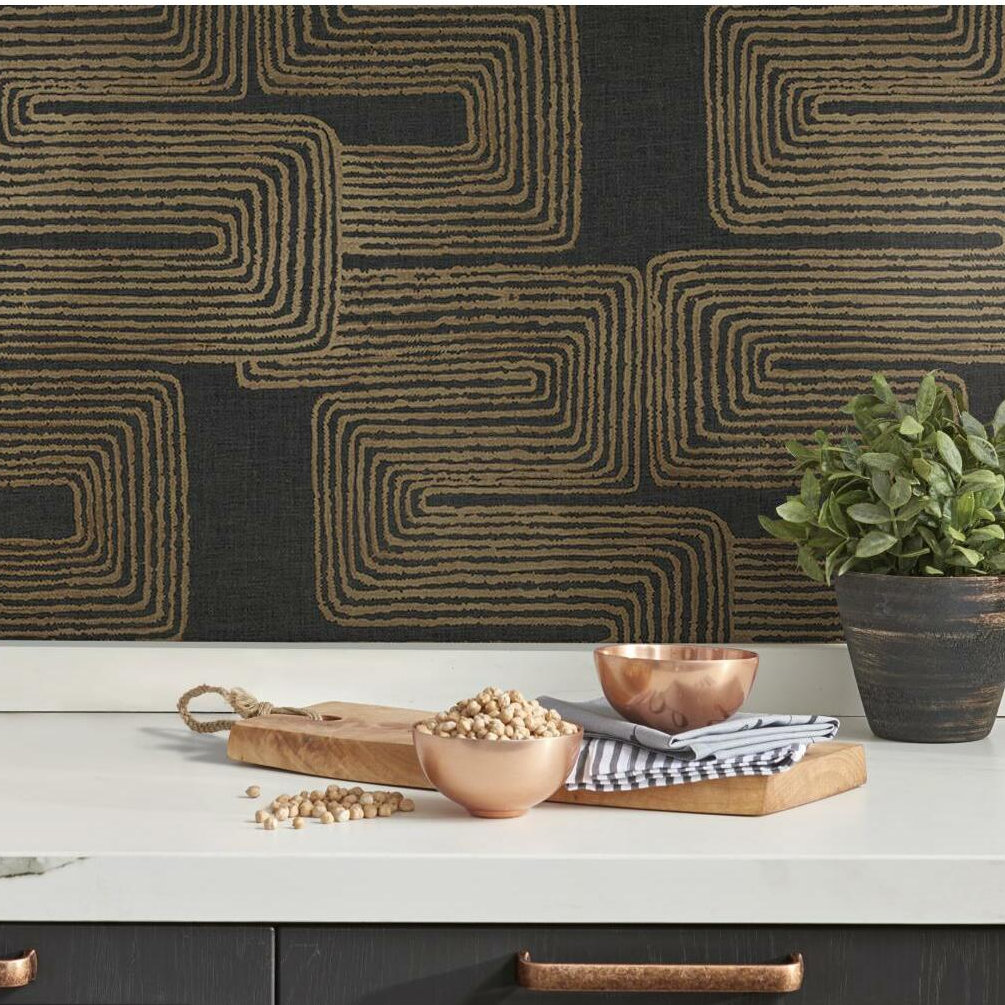 Peel & Stick Geometric Wallpaper, Black/Gold