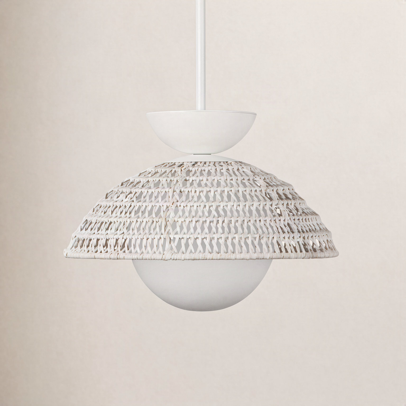 Byrone Single Light Rattan Steel Pendant, White