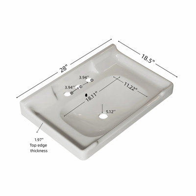 36" Bathroom Ceramic Basin with 3 pre-drilled hole, NO Cabinet and Faucet, Black