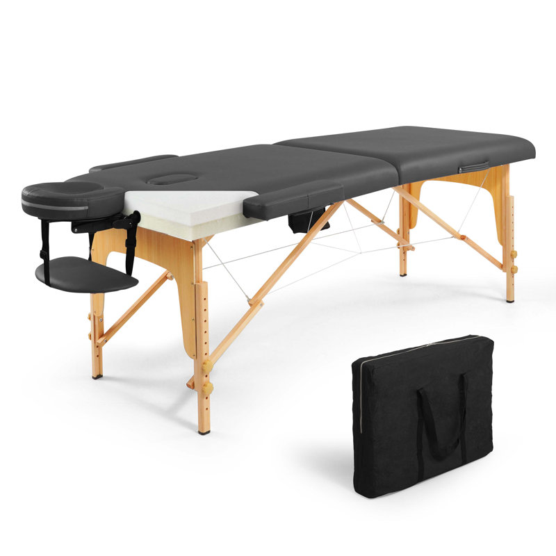 CAPHAUS 84" Foldable Memory Foam Massage Table with adjustable legs, 28”/32” Wide, Black/Purple, Black/Light Brown
