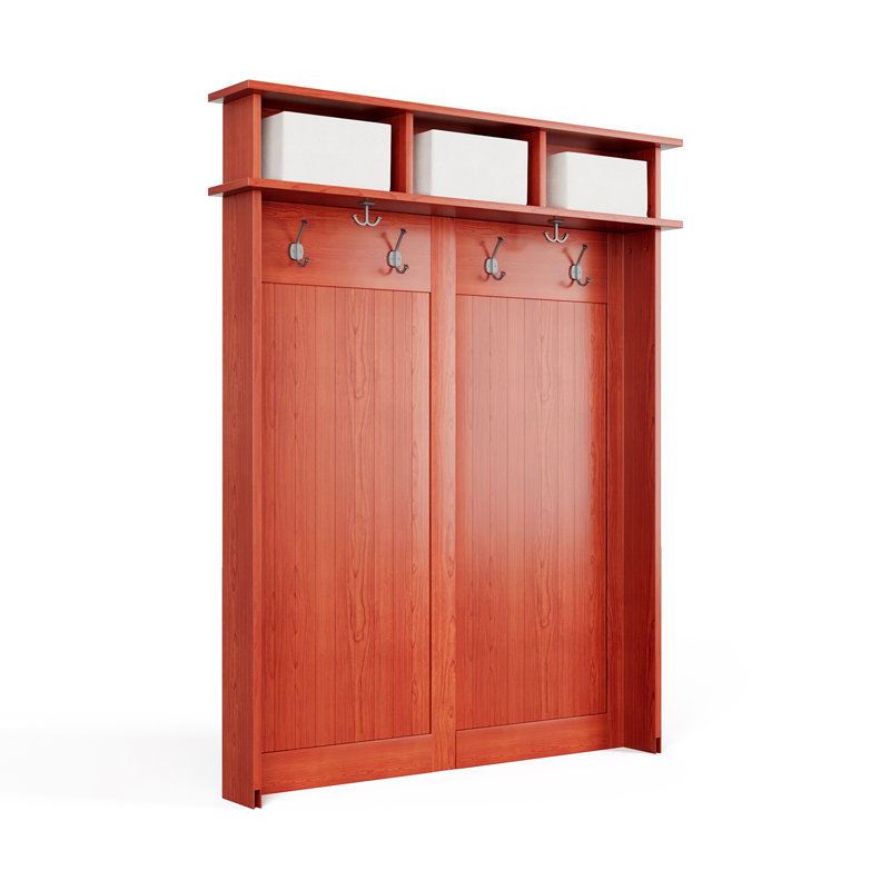 Mahogany Solid Wood Hall Tree with Cushioned Bench and Storage Bins