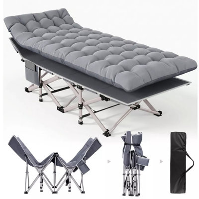 Heavy-Duty Folding Camping Cot with Cushion 550-lb Capacity Metal Frame 15-Degree Incline Portable for Outdoor and Guest Sleeping