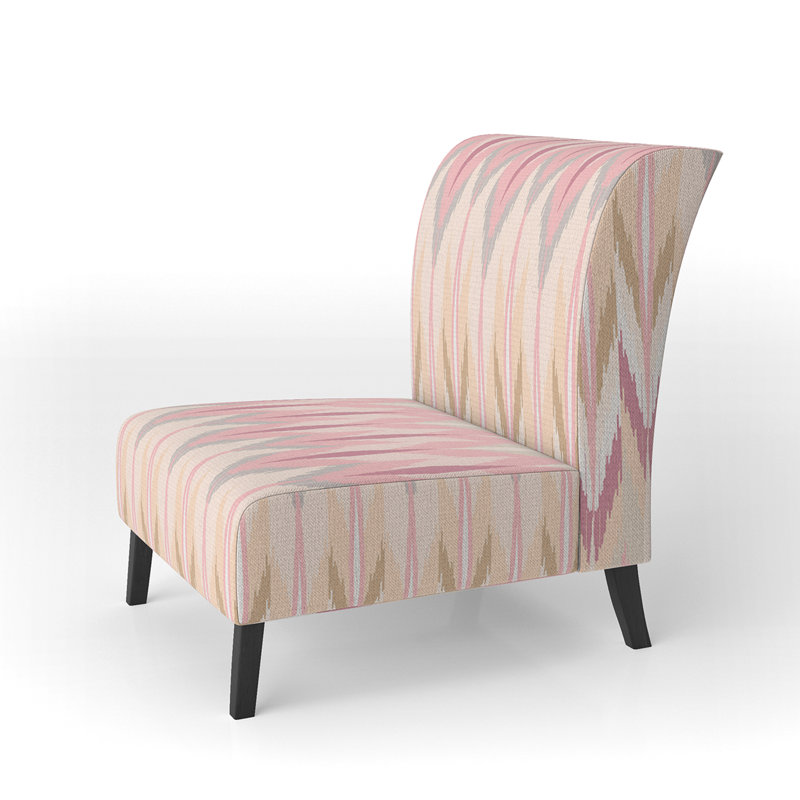 Fauteuil de chambre rembourré rose et brun Ikat Ogee
