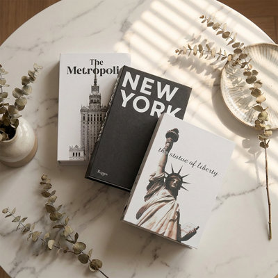 Ensemble de 3 boîtes de livres décoratives noires et blanches